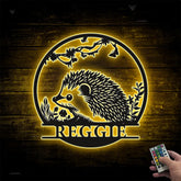 Custom Hedgehog Metal Wall Art With Led Lights, Personalized Aesthetic Hedgehog Metal Wall Sign, Hedgehog Lovers Metal Room Sign Decor